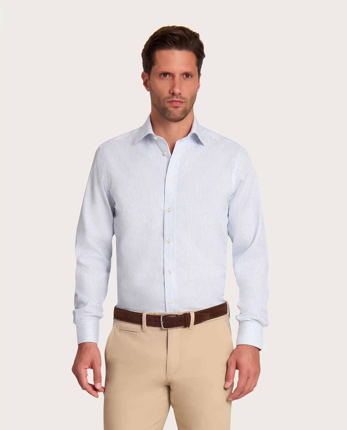 Camicissima Light Blue Striped Dobby Wrinkle-Free Fancy Cotton Shirt