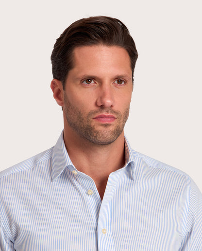 Camicissima Light Blue Striped Dobby Wrinkle-Free Fancy Cotton Shirt