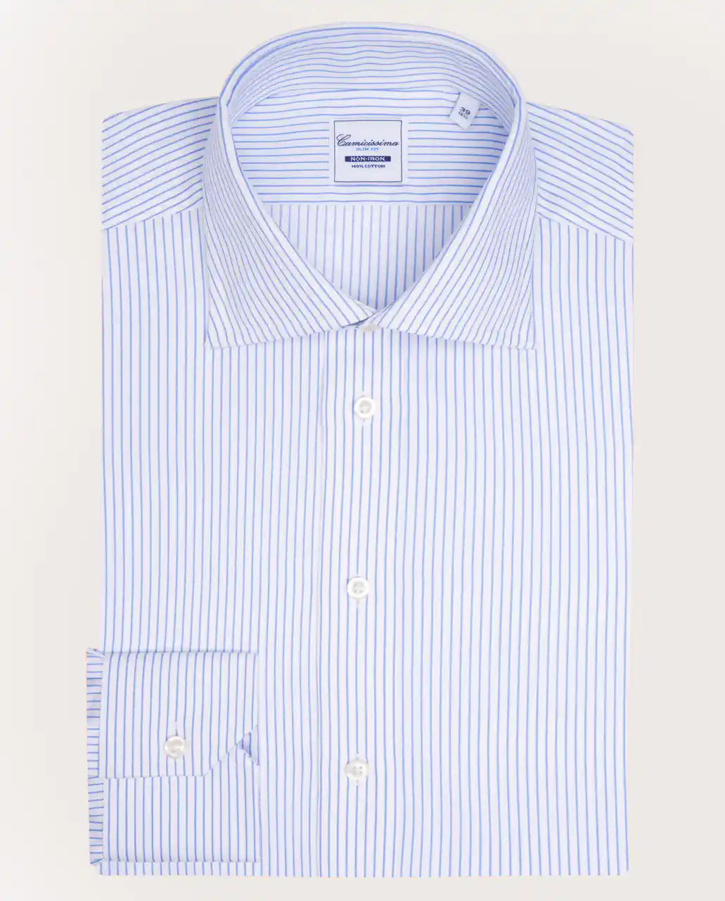 Camicissima Light Blue Striped Dobby Wrinkle-Free Fancy Cotton Shirt