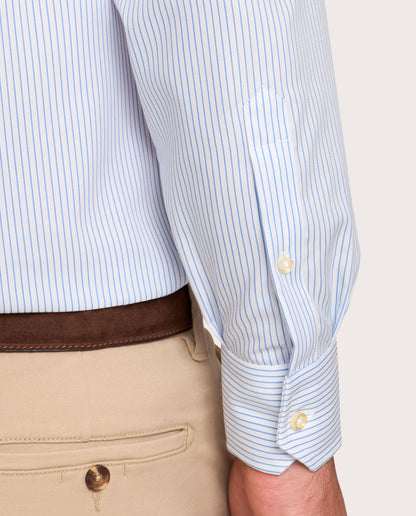 Camicissima Light Blue Striped Dobby Wrinkle-Free Fancy Cotton Shirt