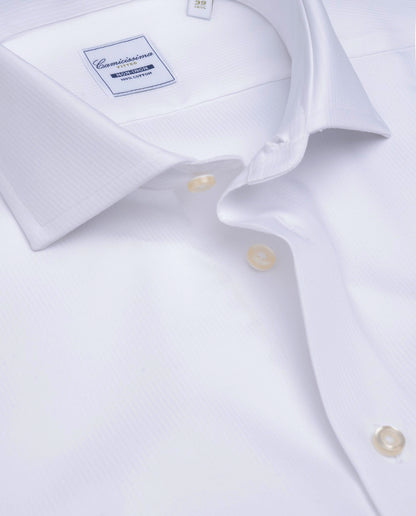 Camicissima White Plain Dobby Non-Iron Fancy Cotton Shirt