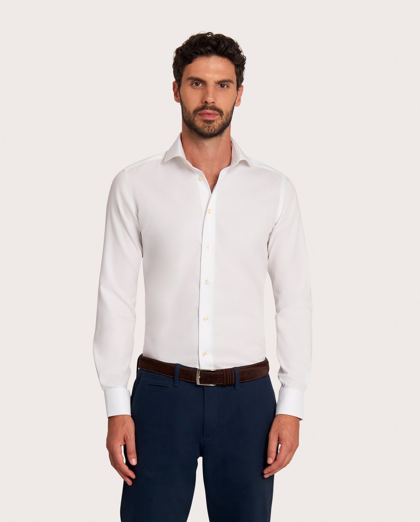 Camicissima White Plain Dobby Non-Iron Fancy Cotton Shirt