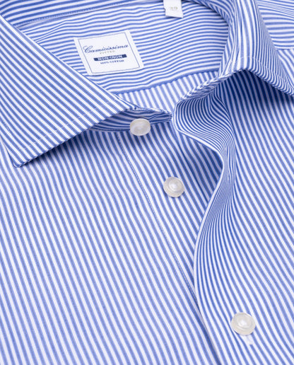 Camicissima Blue Striped Fitted Poplin Non-Iron Fancy Cotton Shirt