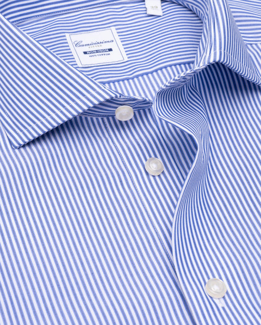 Camicissima Blue Striped Fitted Poplin Non-Iron Fancy Cotton Shirt