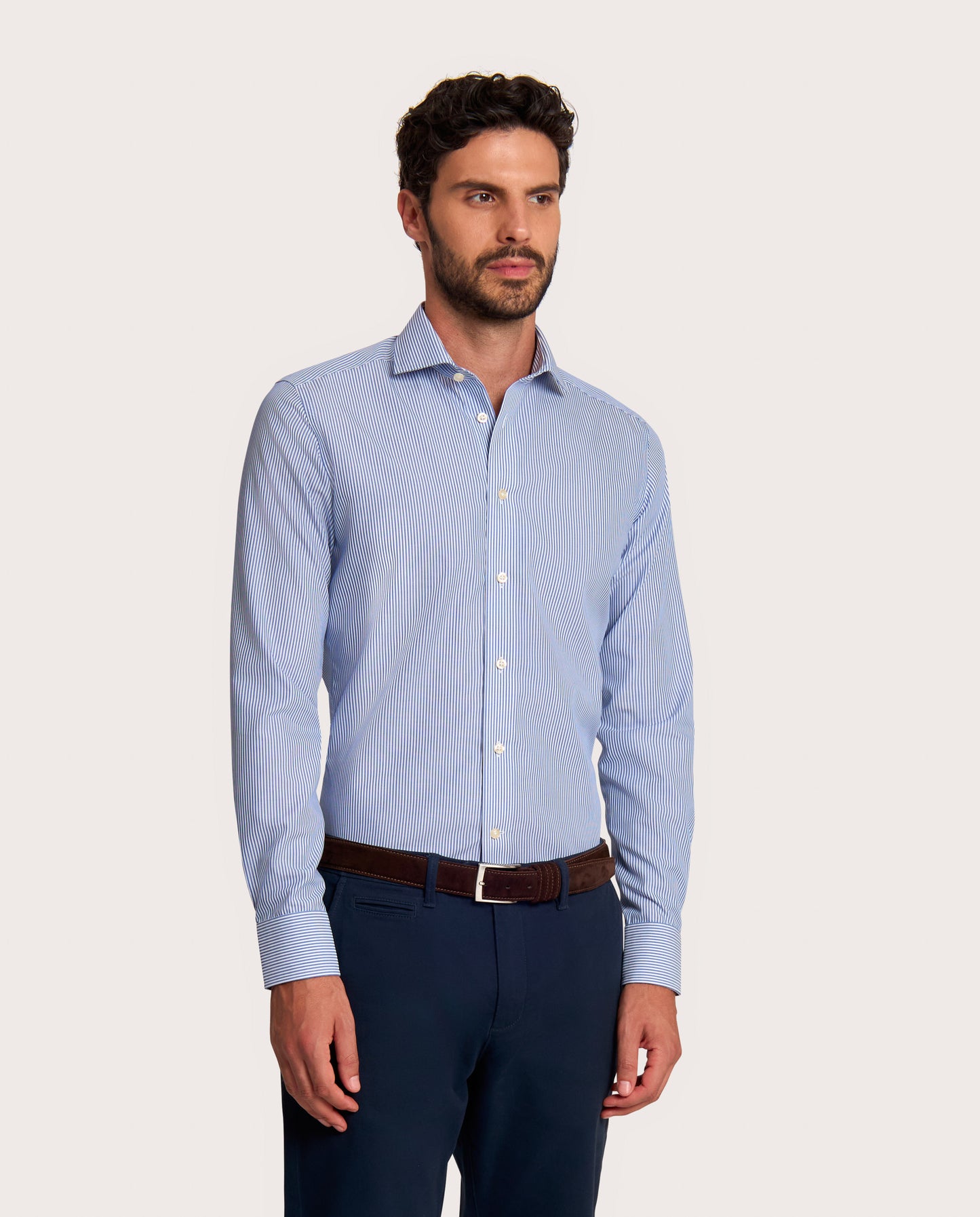 Camicissima Blue Striped Fitted Poplin Non-Iron Fancy Cotton Shirt