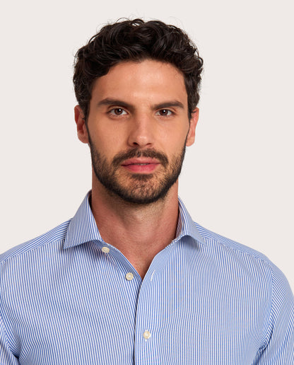Camicissima Blue Striped Fitted Poplin Non-Iron Fancy Cotton Shirt