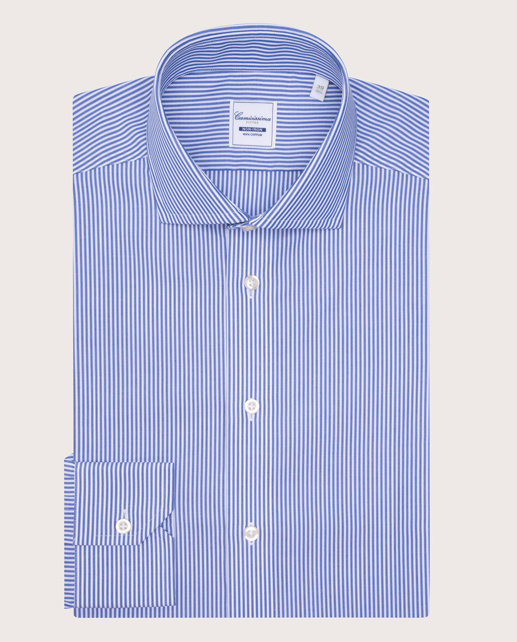 Camicissima Blue Striped Fitted Poplin Non-Iron Fancy Cotton Shirt