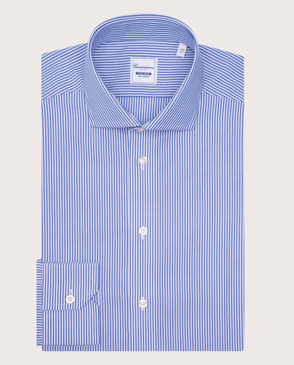 Camicissima Blue Striped Fitted Poplin Non-Iron Fancy Cotton Shirt