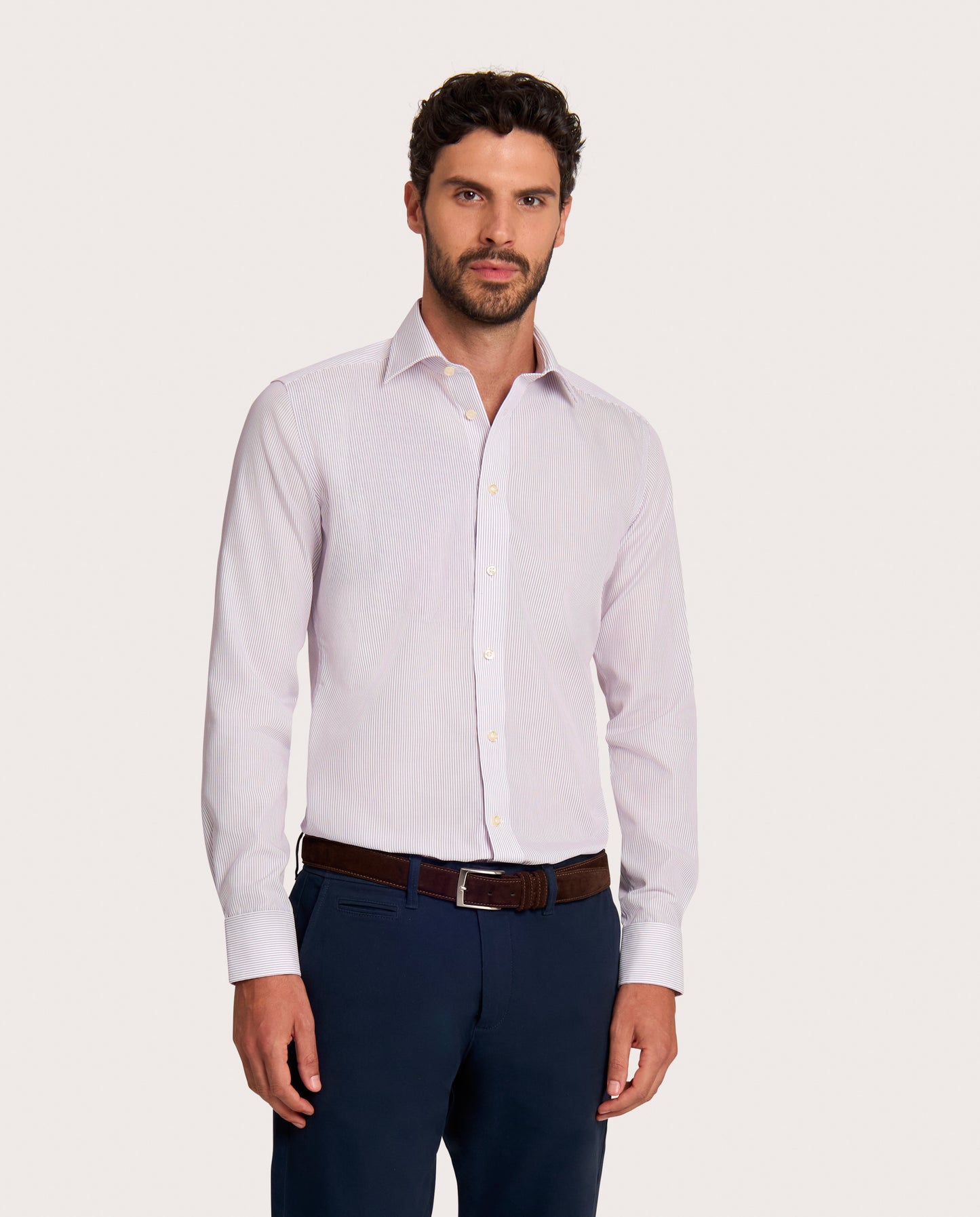 Camicissima Violet Striped Fitted Poplin Non-Iron Fancy Cotton Shirt