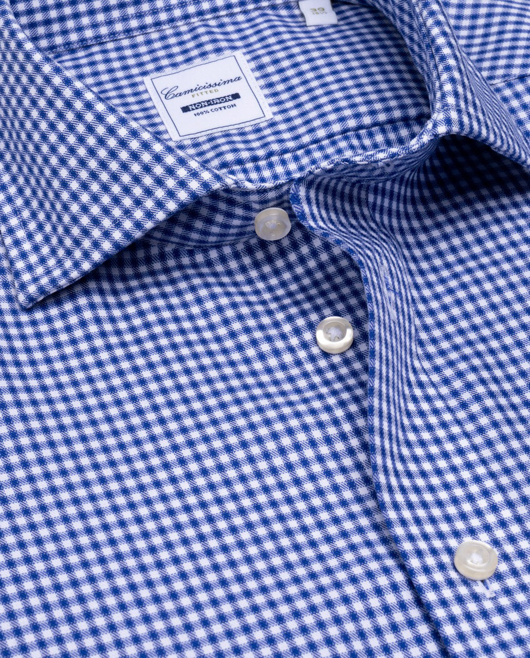 Camicissima Checked Dark Blue Twill Easy-Care Fancy Cotton Shirt