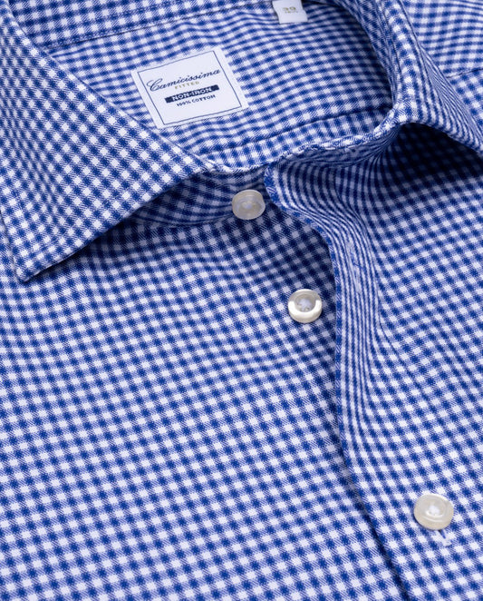 Camicissima Checked Dark Blue Twill Easy-Care Fancy Cotton Shirt