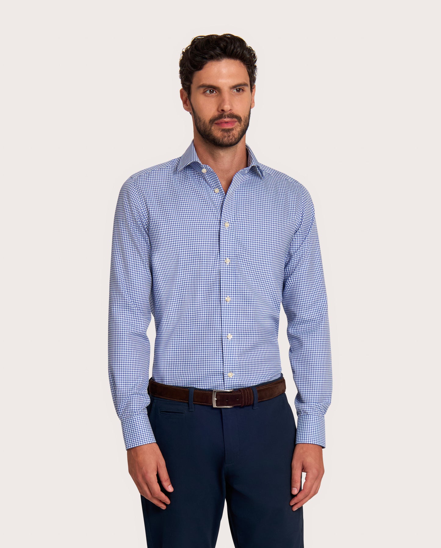 Camicissima Checked Dark Blue Twill Easy-Care Fancy Cotton Shirt