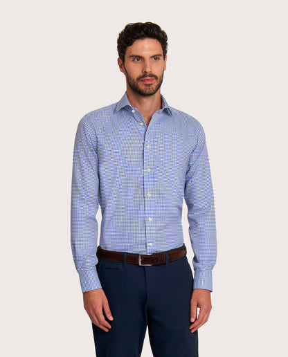 Camicissima Checked Dark Blue Twill Easy-Care Fancy Cotton Shirt