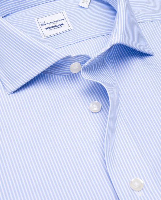 Camicissima Light Blue Striped Fitted Poplin Non-Iron Fancy Cotton Shirt