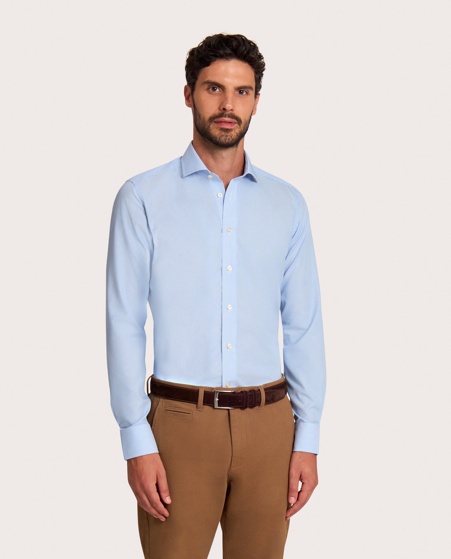 Camicissima Light Blue Striped Fitted Poplin Non-Iron Fancy Cotton Shirt