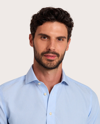 Camicissima Light Blue Striped Fitted Poplin Non-Iron Fancy Cotton Shirt