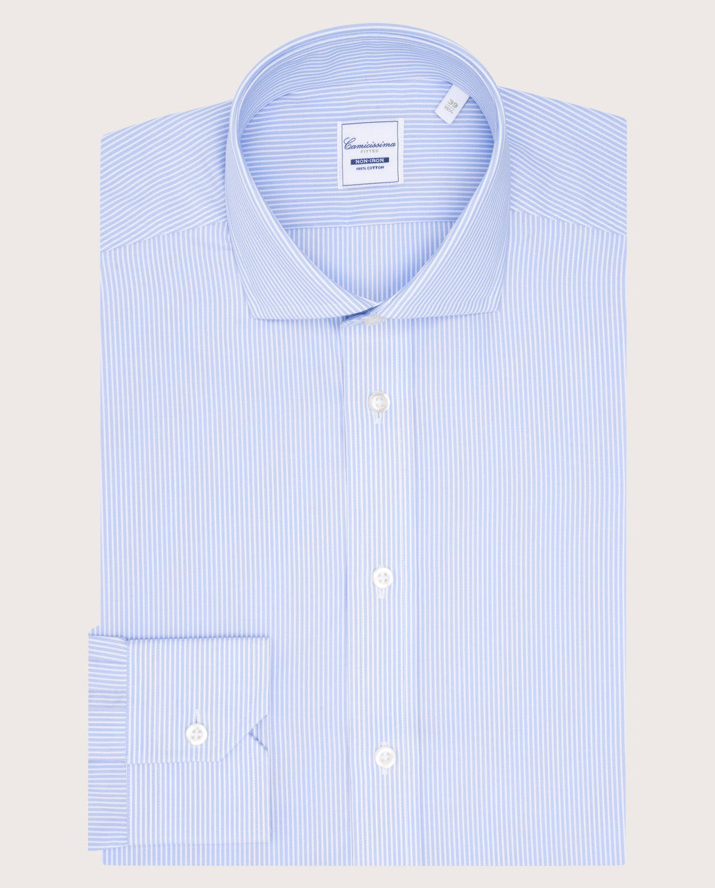 Camicissima Light Blue Striped Fitted Poplin Non-Iron Fancy Cotton Shirt