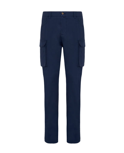 Camicissima Men’s Blue Cotton Poplin Cargo Trousers - Stretch Plain Fit | Casual Utility Pants