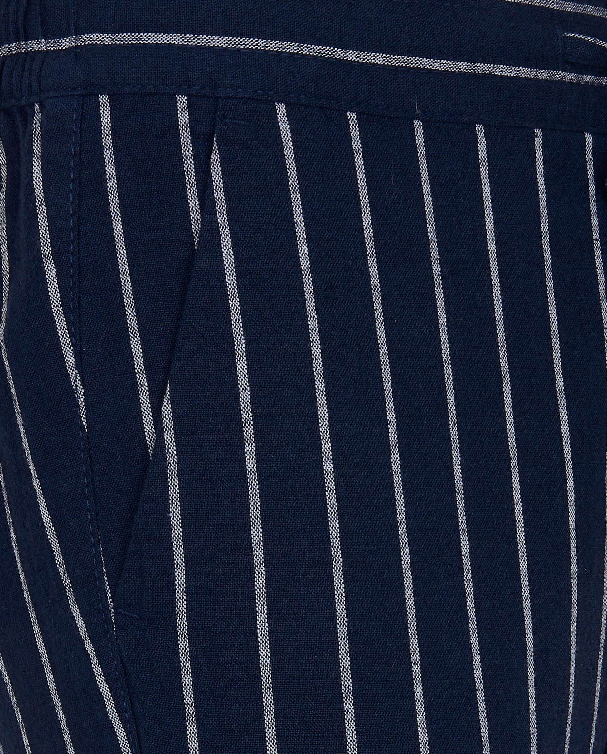 Navy Blue Striped Linen-Blend Trousers with Dori