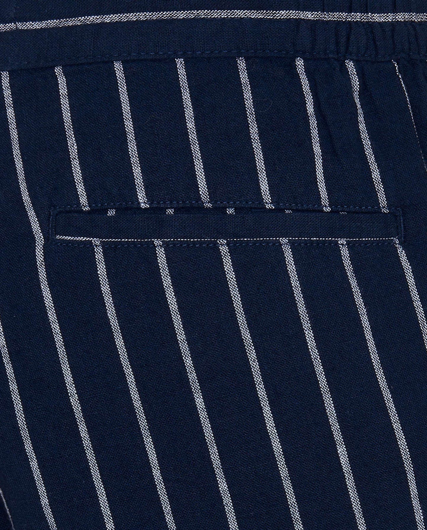 Navy Blue Striped Linen-Blend Trousers with Dori