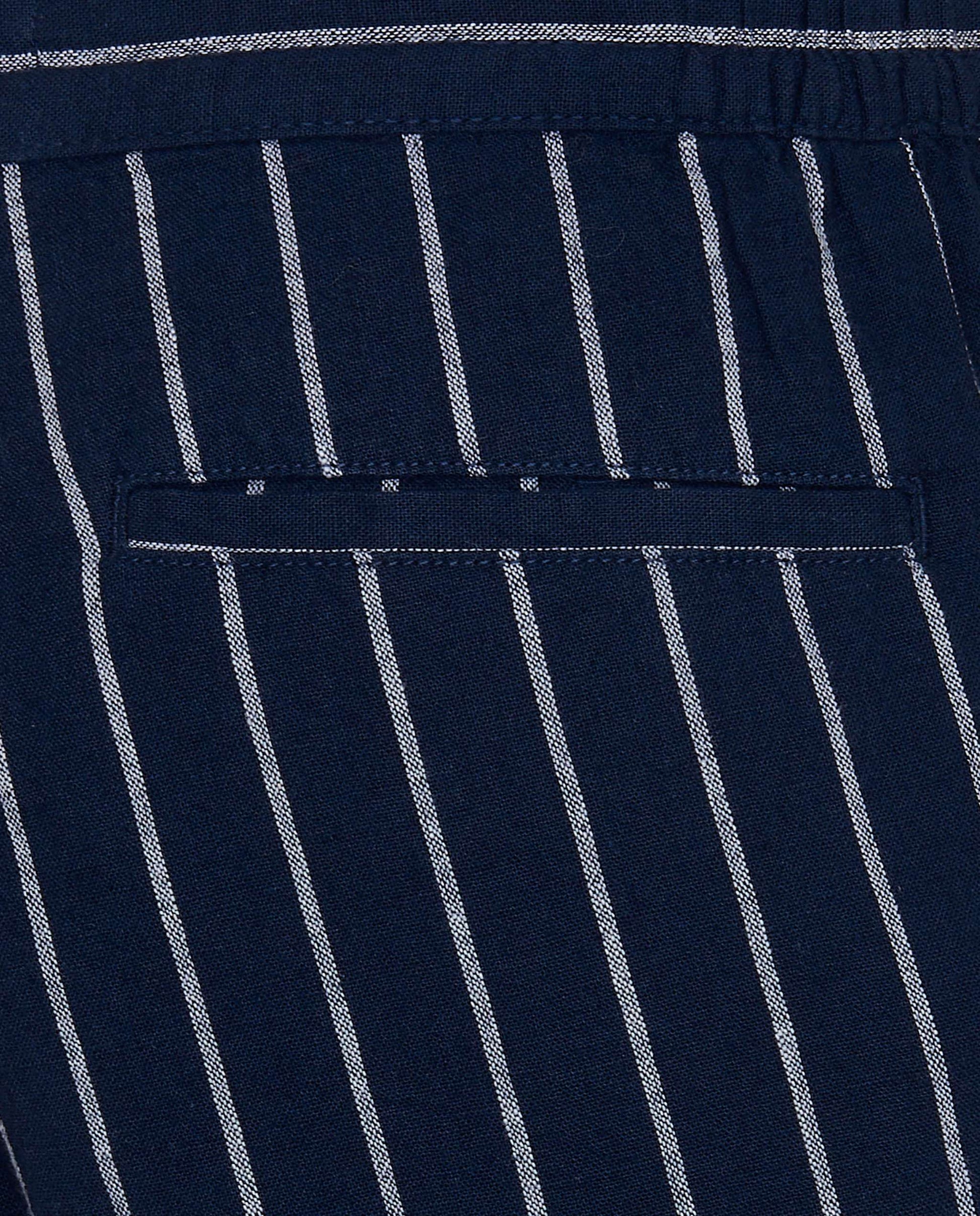 Navy Blue Striped Linen-Blend Trousers with Dori