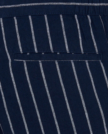 Navy Blue Striped Linen-Blend Trousers with Dori
