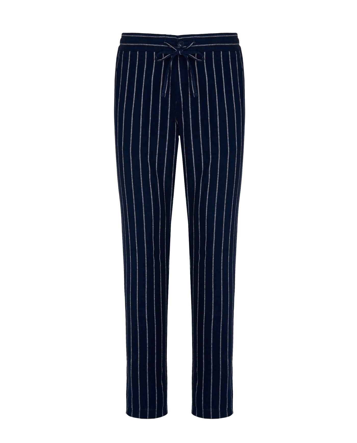 Camicissima Navy Blue Striped Linen-Blend Trousers with Dori