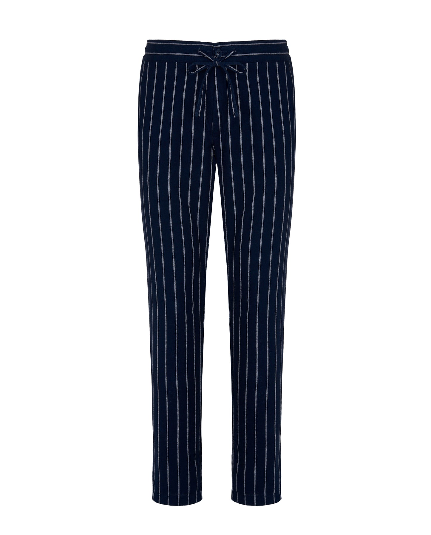 Camicissima Navy Blue Striped Linen-Blend Trousers with Dori
