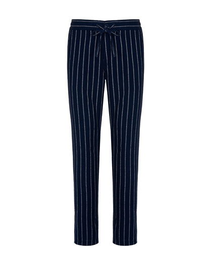 Camicissima Navy Blue Striped Linen-Blend Trousers with Dori