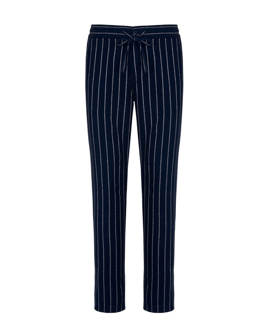 Camicissima Navy Blue Striped Linen-Blend Trousers with Dori