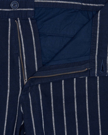Camicissima Navy Blue Striped Linen-Blend Trousers with Dori