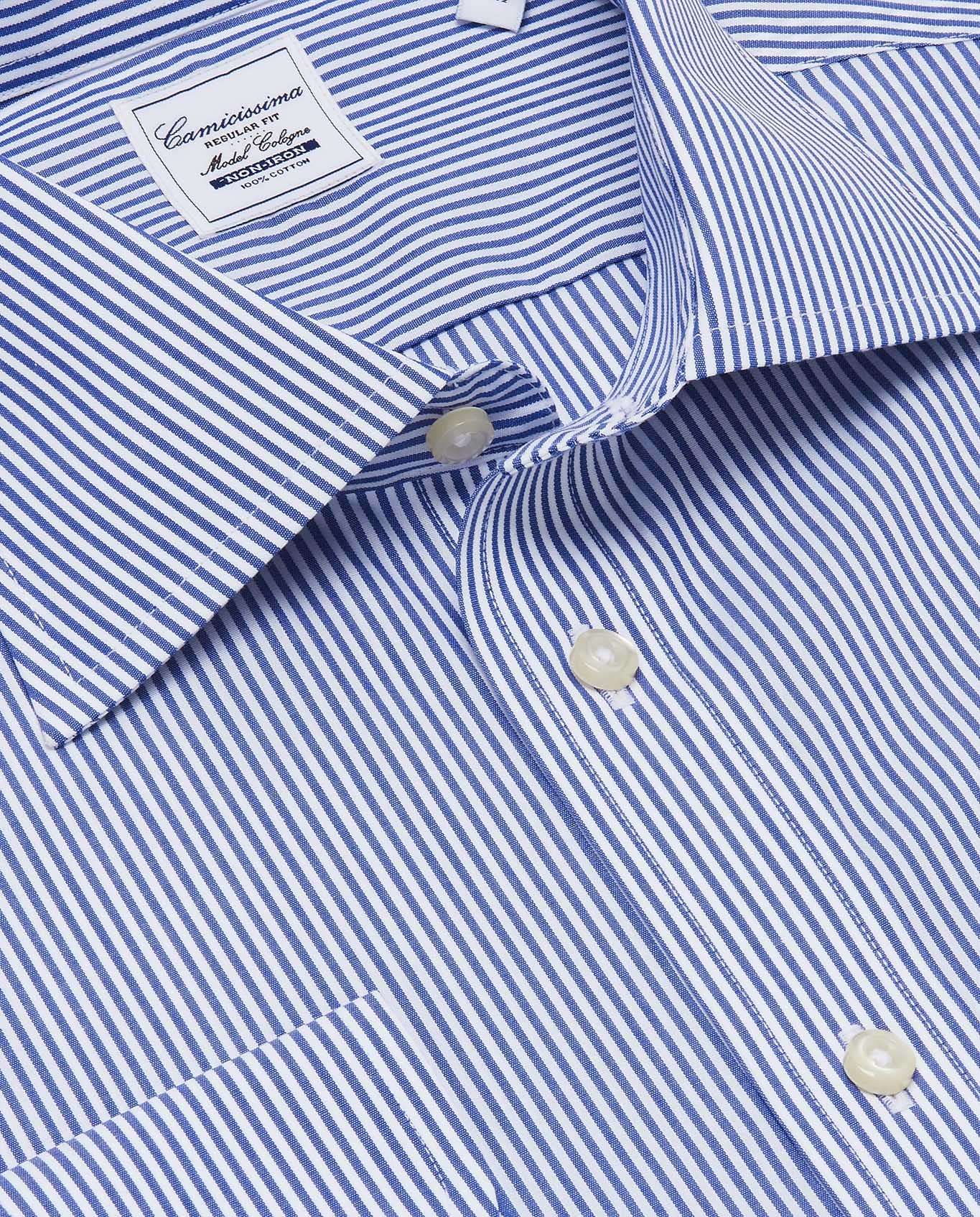 Men’s Non-Iron Permanent Regular Fit Striped Shirt – Blue | Full Sleeves