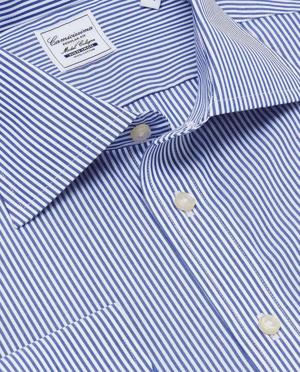 Men’s Non-Iron Permanent Regular Fit Striped Shirt – Blue | Full Sleeves
