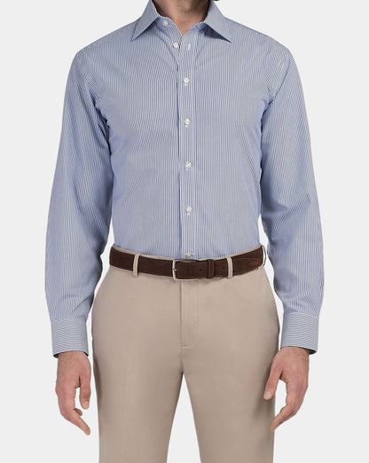 Men’s Non-Iron Permanent Regular Fit Striped Shirt – Blue | Full Sleeves