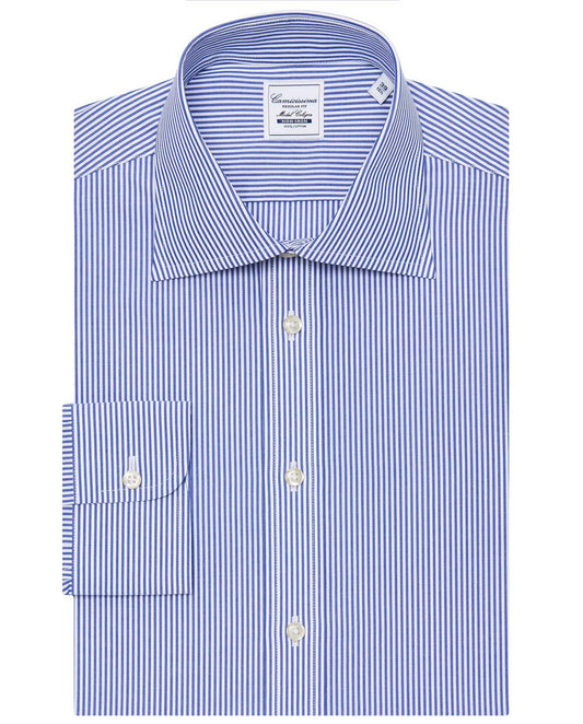 Camicissima Men’s Non-Iron Permanent Regular Fit Striped Shirt – Blue | Full Sleeves