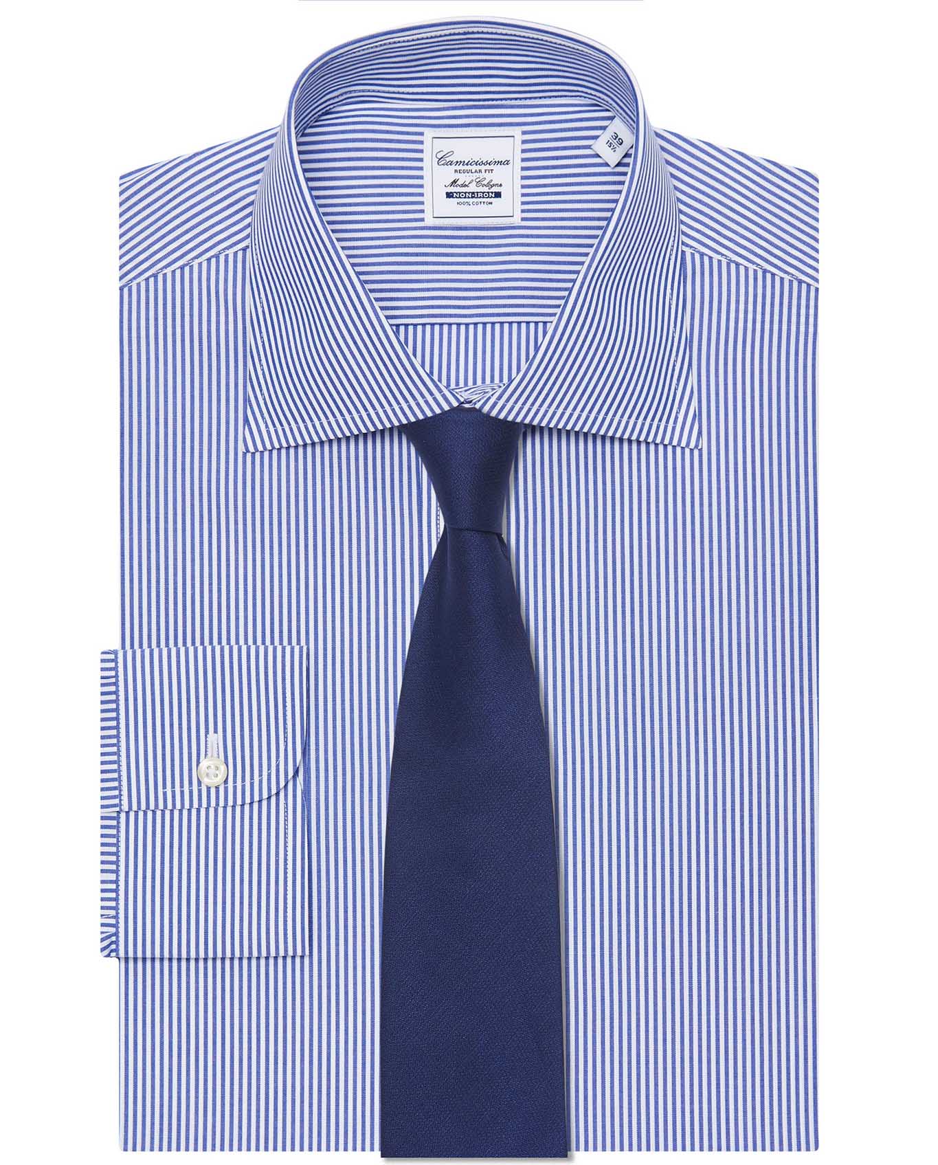 Camicissima Men’s Blue Non-Iron Permanent Regular Fit Cotton Shirt