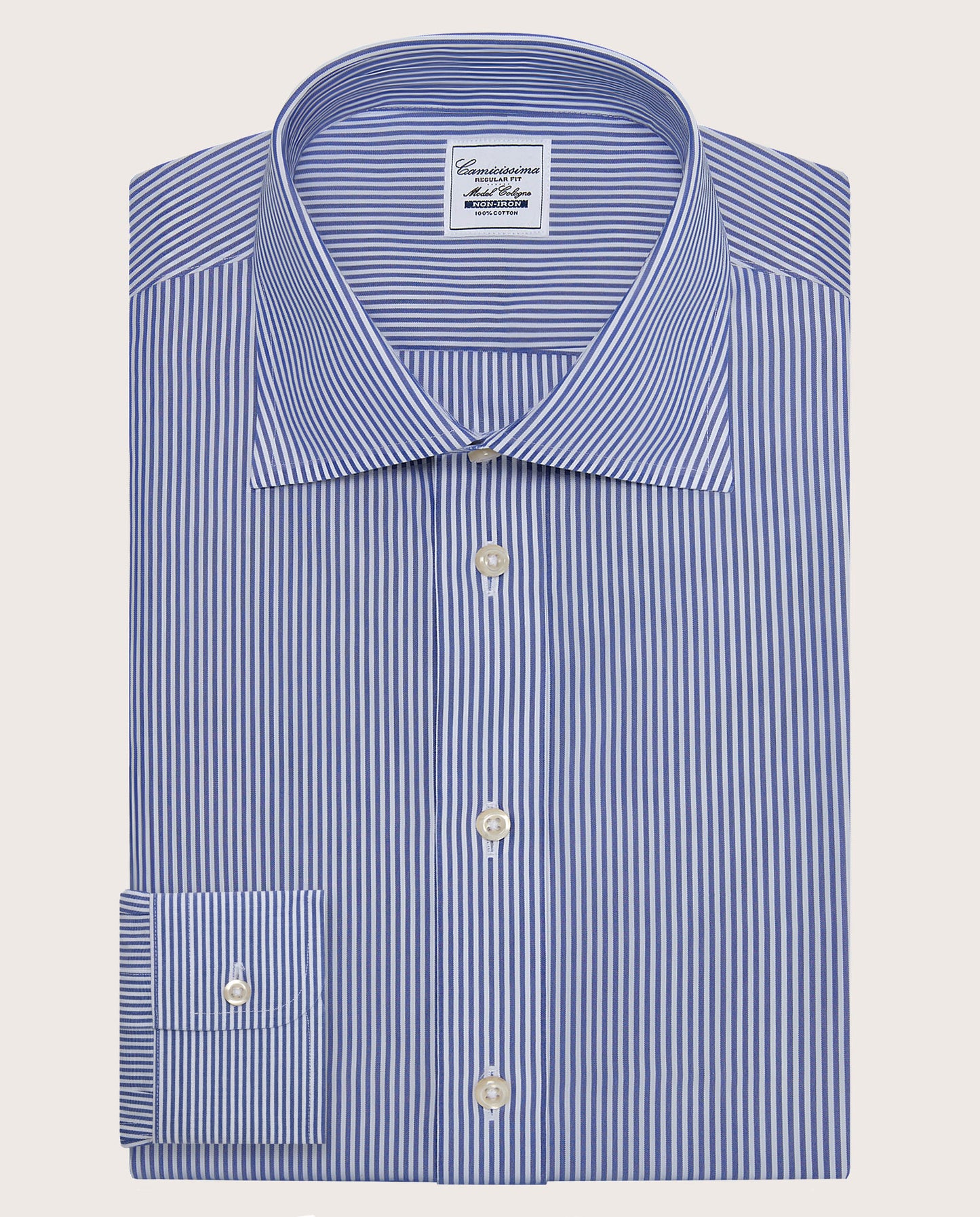 Camicissima Men’s Blue Non-Iron Permanent Regular Fit Cotton Shirt