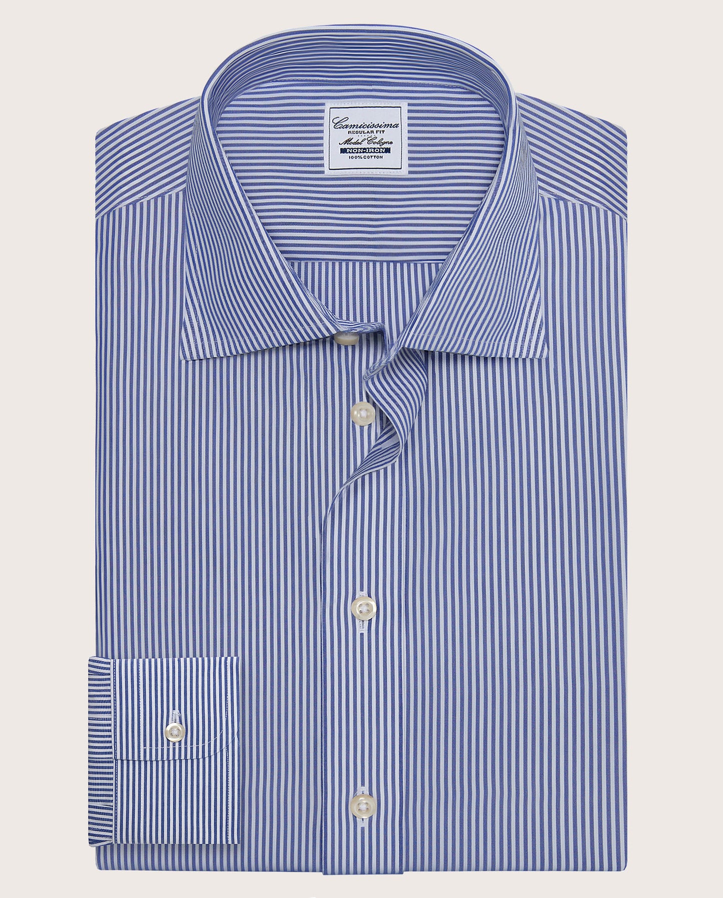 Camicissima Men’s Blue Non-Iron Permanent Regular Fit Cotton Shirt