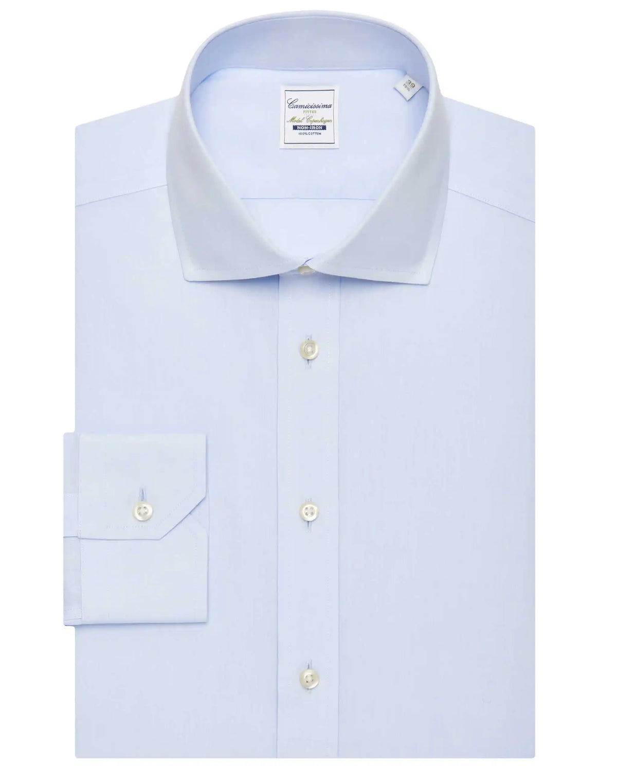 Camicissima Men’s Fitted Light Blue Shirt – Non-Iron Permanent | Plain Design | Full Sleeves