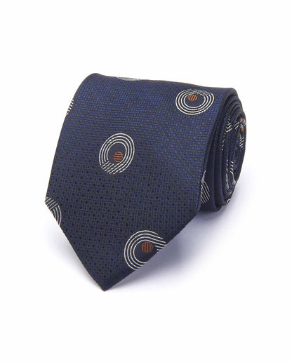 Patterned Jacquard Silk Tie - Dark Blue | 100% Seta