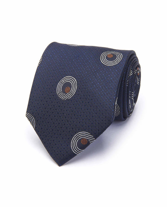 Patterned Jacquard Silk Tie - Dark Blue | 100% Seta