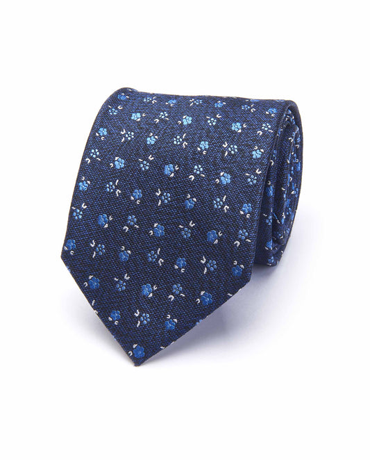 Blue Navy Patterned Jacquard Silk Tie - 100% Pure Silk | Formal Elegance