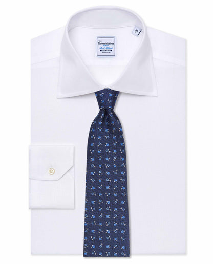 Blue Navy Patterned Jacquard Silk Tie - 100% Pure Silk | Formal Elegance