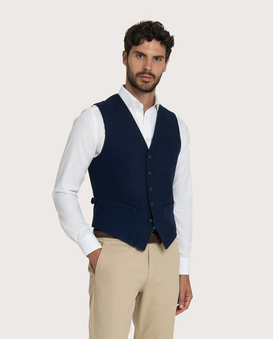 Camicissima Navy Blue Tailored Wool-Blend Waistcoat (Sartorial Gilet)
