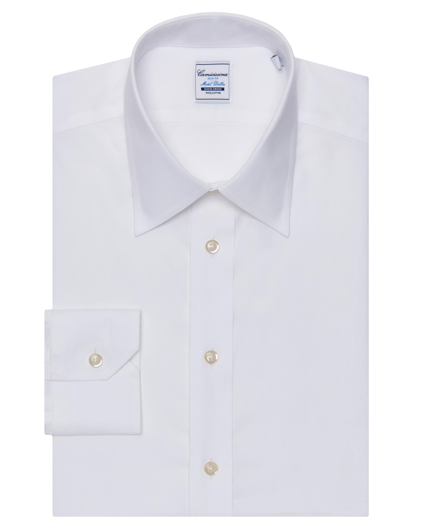 Camicissima Men’s Slim Fit White Shirt – Non-Iron Permanent | Plain Design | Full Sleeves