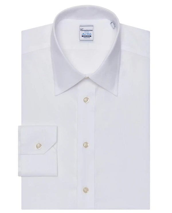 Camicissima Men’s White Non-Iron Permanent Slim Fit 100% Premium Cotton Shirt