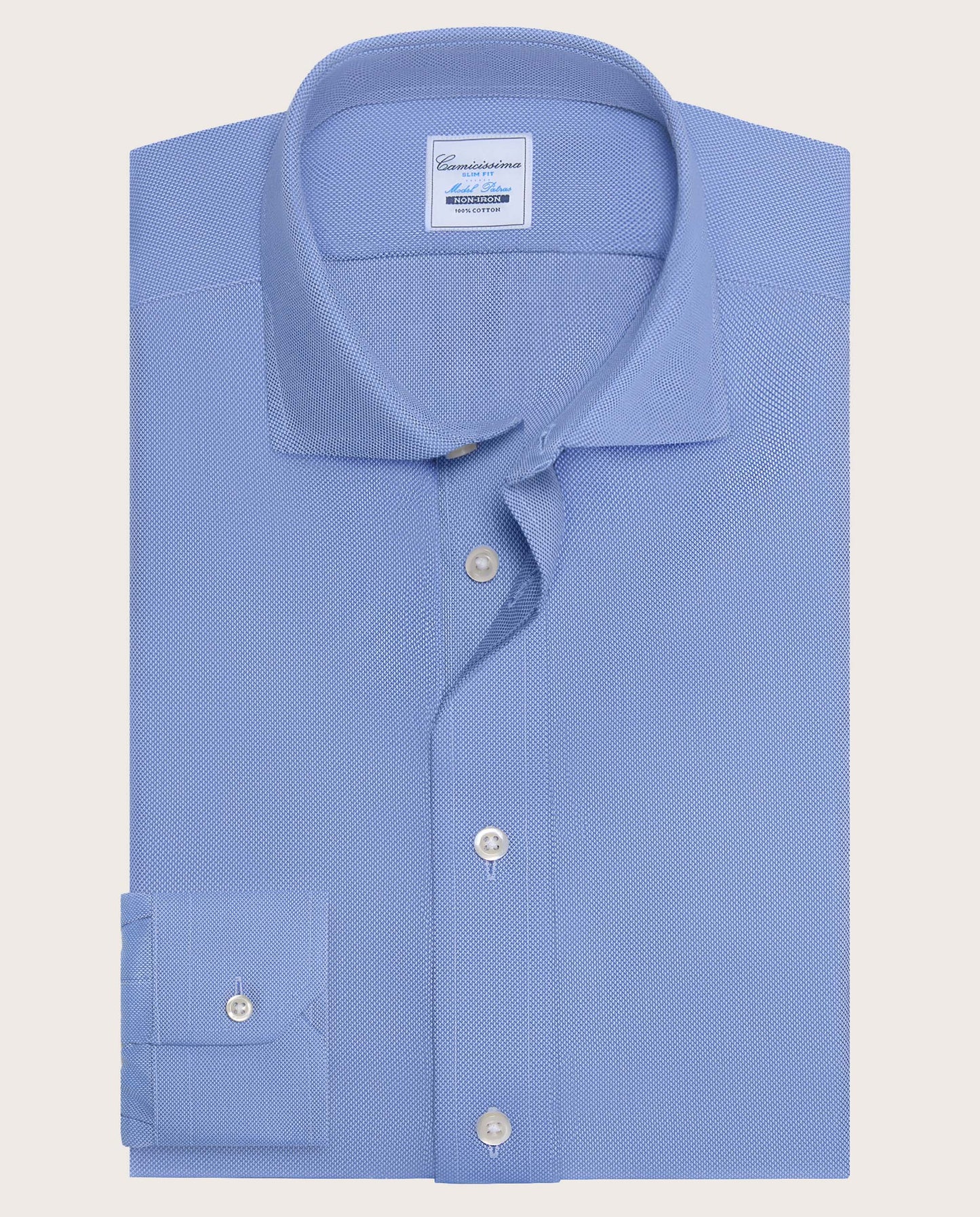Camicissima Men’s Azure Non-Iron Permanent Slim Fit Cotton Shirt