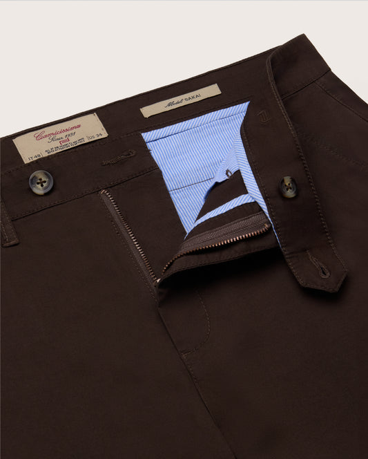 Camicissima Men's Twill Chino Pants - BROWN | PLAIN