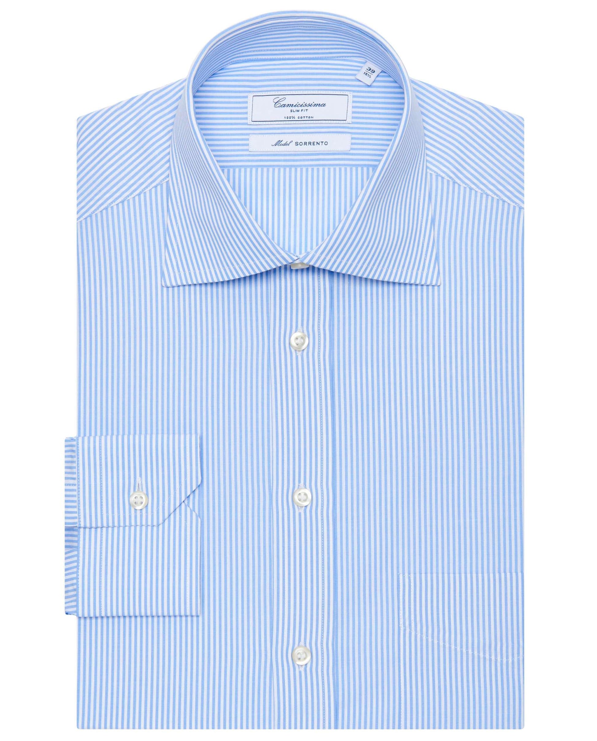 Men’s Light Blue Striped Slim Fit Permanent Shirt