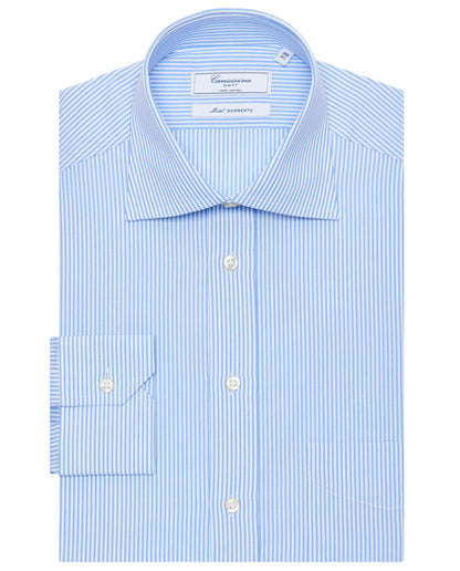 Men’s Light Blue Striped Slim Fit Permanent Shirt